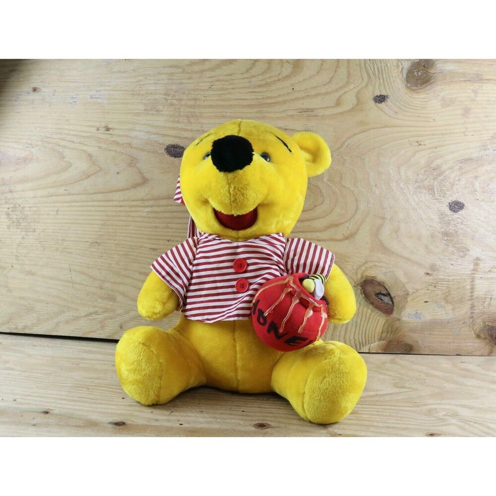 Disney Plush Winnie the Pooh Plush Yellow Red Honey Pot Sleepwear Vintage 17"